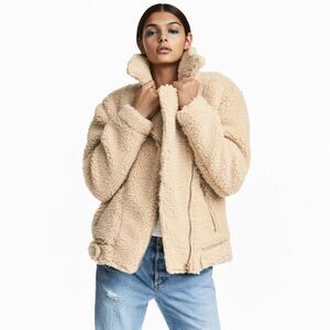 H&M Divided Teddy Sherpa Longline Moto Jacket